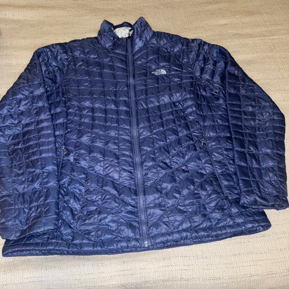 The North Face Womens ThermoBall Eco Puffer Jacket Navy Blue XXL Map Print Liner